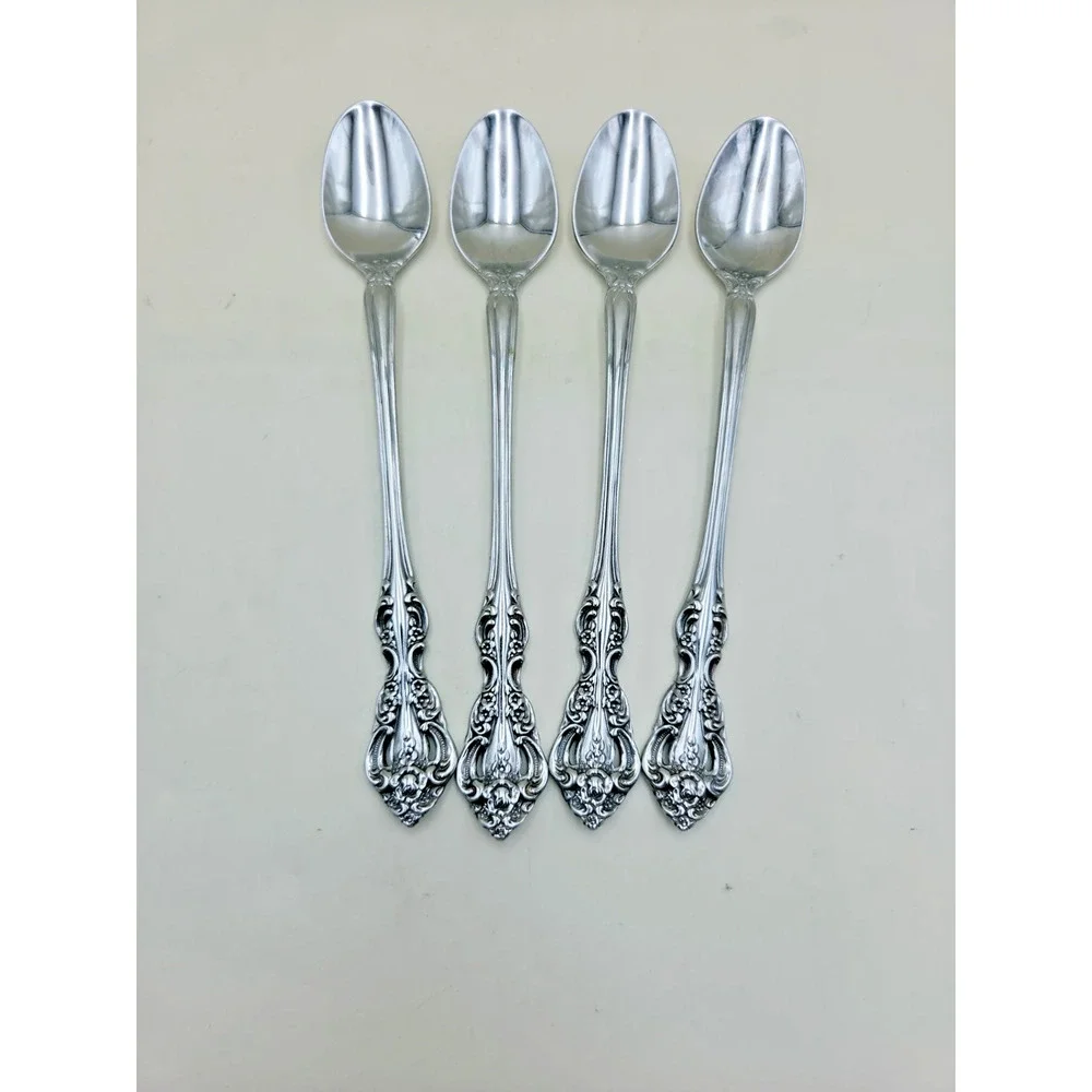 Set of 4 Oneida Stainless Cube MICHELANGELO Pattern Iced Teaspoon